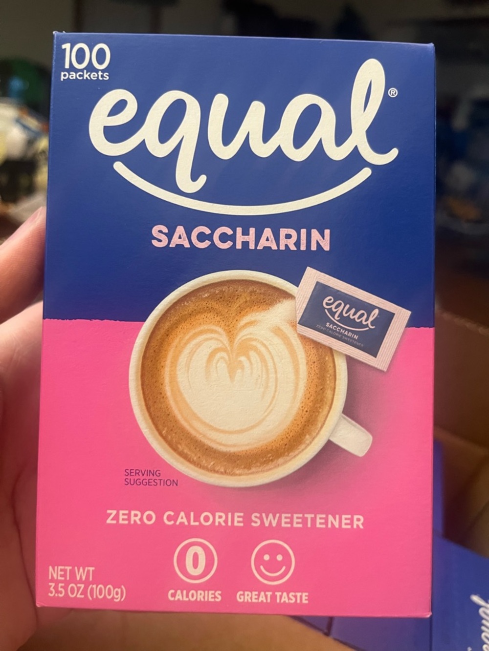 Equal Saccharin Zero Calorie Sweetener Packets - Pink & Blue Box - 100 Packets